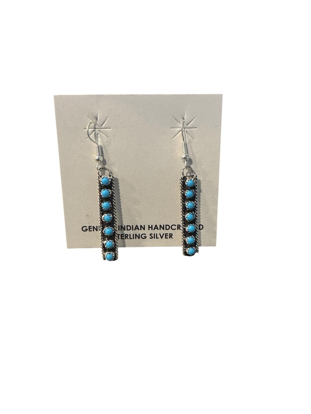NWT 925 Sterling Silver Kingman Turquoise Bar Earrings - Navajo Handcrafted